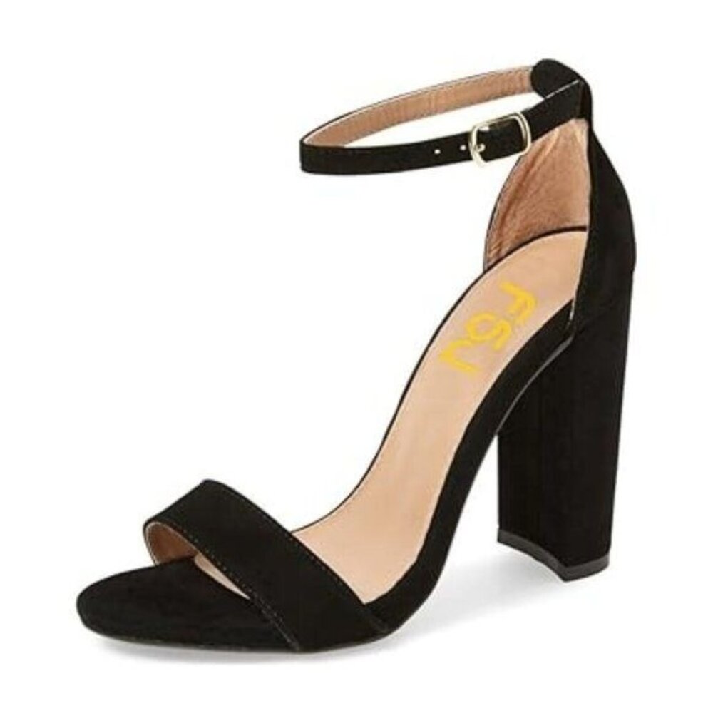 FSJ Women Classic Chunky High Heel Sandals Open Toe Ankle Strap Single Band